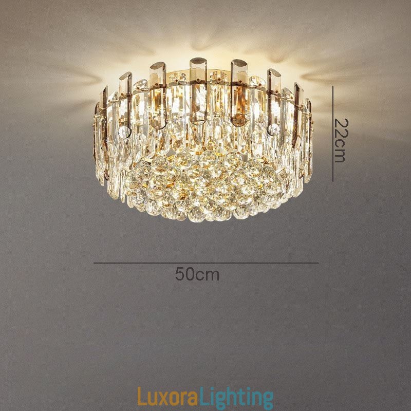 Designer Touch Decorative Crystal Flush Mount Smoke Gray Round Crystal Decoration Ceiling Light