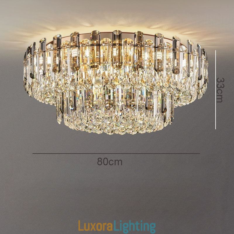 Designer Touch Decorative Crystal Flush Mount Smoke Gray Round Crystal Decoration Ceiling Light