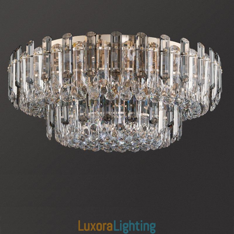 Designer Touch Decorative Crystal Flush Mount Smoke Gray Round Crystal Decoration Ceiling Light