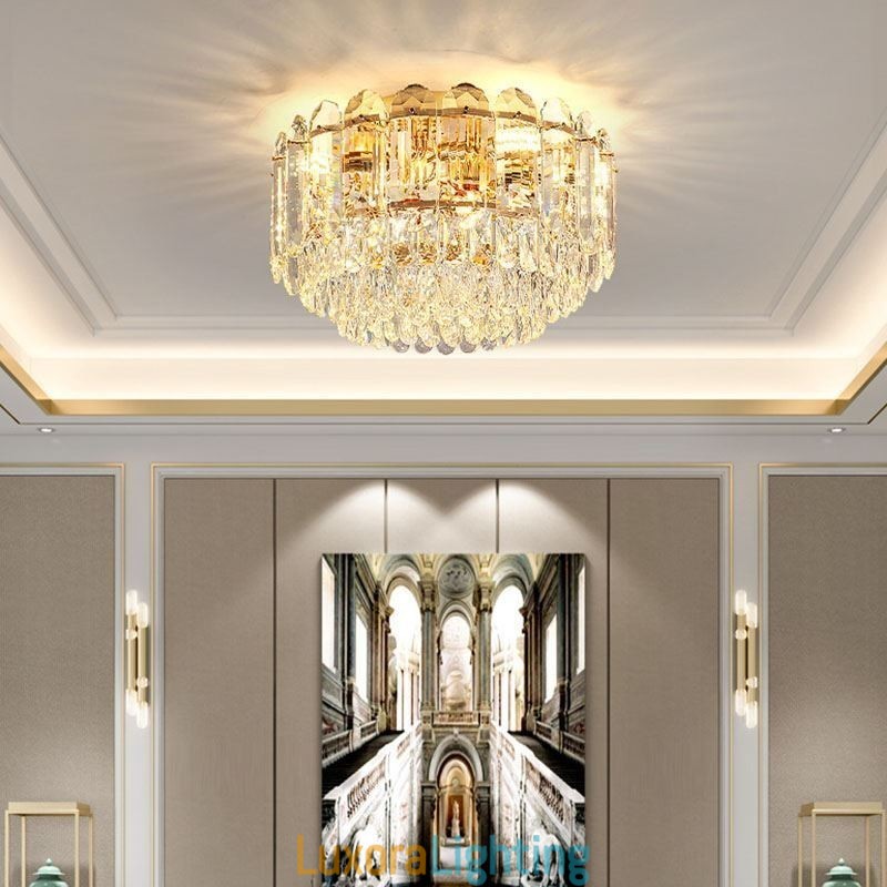 Designer Touch Decorative Crystal Flush Mount Round Crystal Decoration Ceiling Lighting Fixtures
