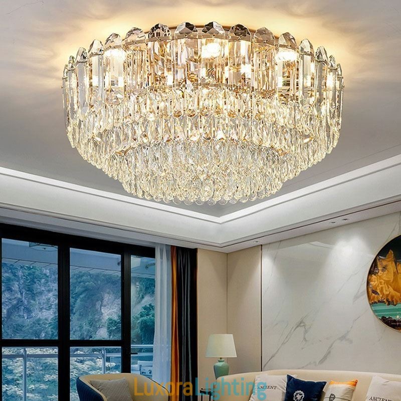 Designer Touch Decorative Crystal Flush Mount Round Crystal Decoration Ceiling Lighting Fixtures