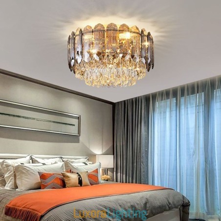 Designer Touch Decorative Crystal Flush Mount Smoky Gray Round Crystal Decoration Ceiling Light