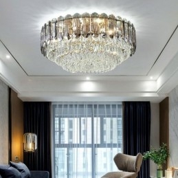 Designer Touch Decorative Crystal Flush Mount Smoky Gray Round Crystal Decoration Ceiling Light