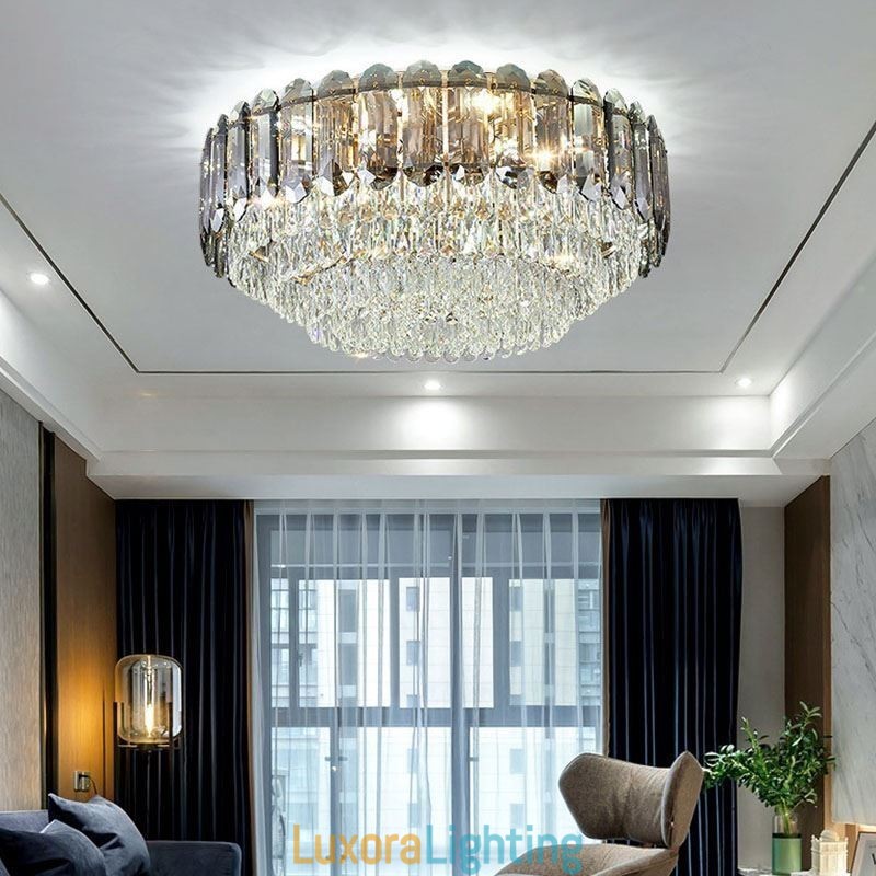 Designer Touch Decorative Crystal Flush Mount Smoky Gray Round Crystal Decoration Ceiling Light