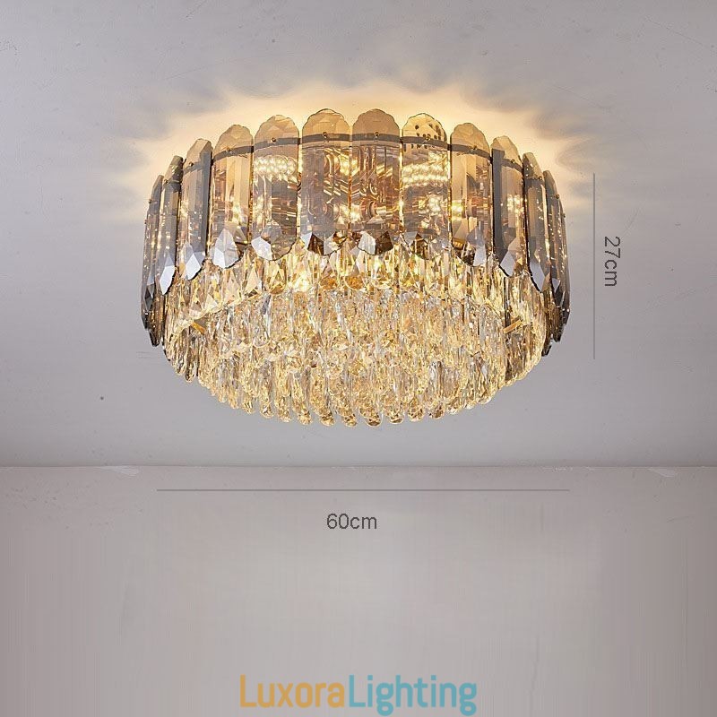 Designer Touch Decorative Crystal Flush Mount Smoky Gray Round Crystal Decoration Ceiling Light
