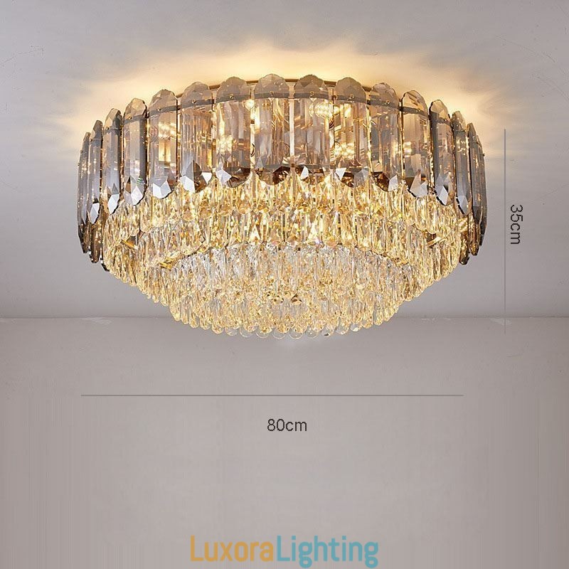 Designer Touch Decorative Crystal Flush Mount Smoky Gray Round Crystal Decoration Ceiling Light