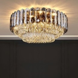 Designer Touch Decorative Crystal Flush Mount Smoky Gray Round Crystal Decoration Ceiling Light