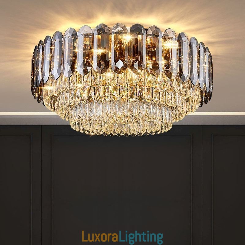 Designer Touch Decorative Crystal Flush Mount Smoky Gray Round Crystal Decoration Ceiling Light
