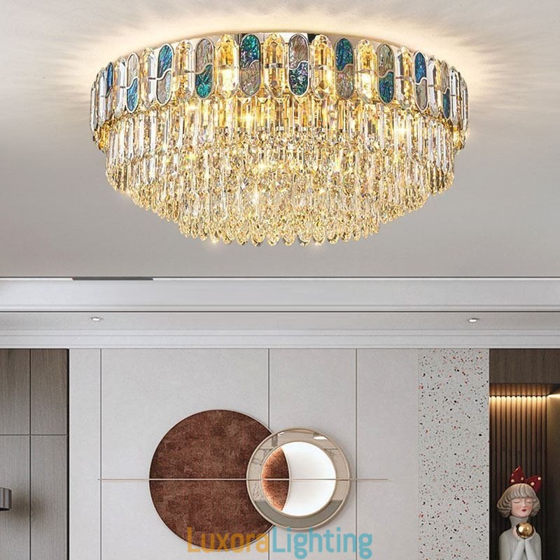 Designer Touch Decorative Crystal Flush Mount Round Crystal Decoration Ceiling Light Crystal Shell Lampshade