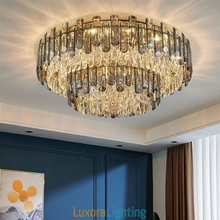 Designer Touch Decorative Crystal Flush Mount Simple Modern Round Ceiling Light Dining Light