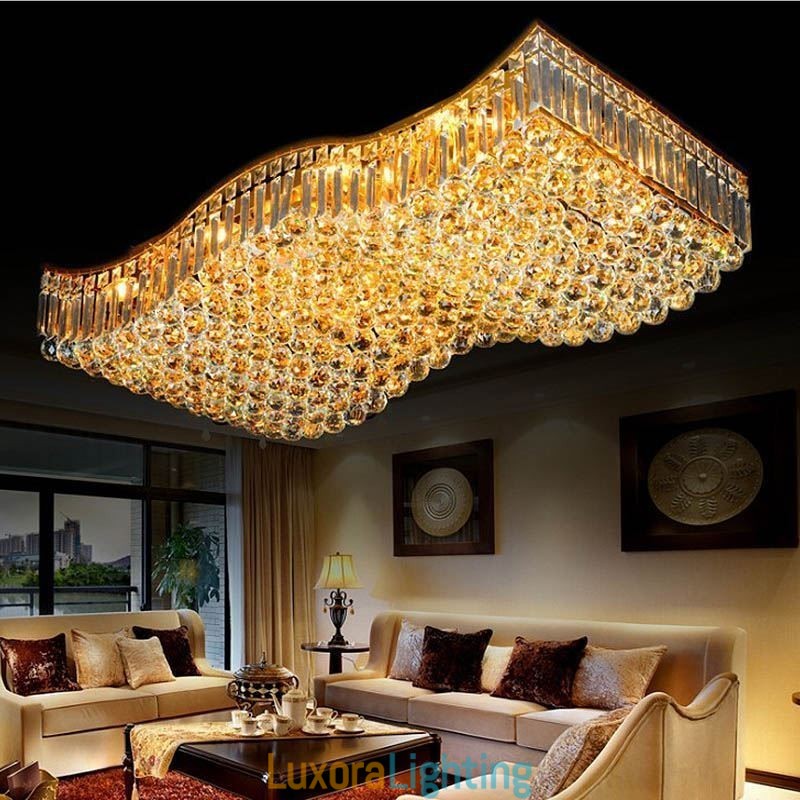 Designer Touch Decorative European Crystal Flush Mount Rectangle Chandelier