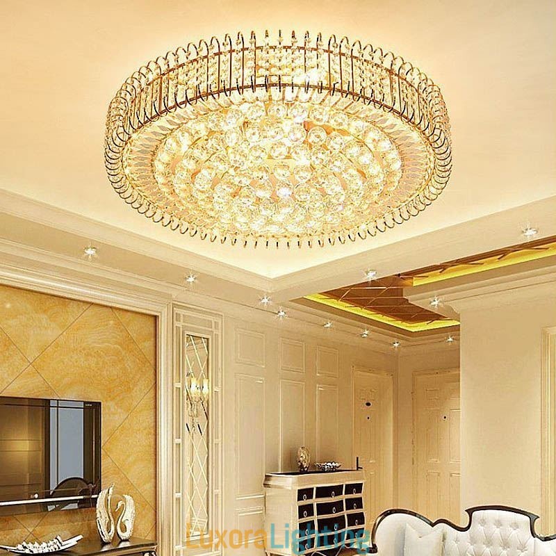 Designer Touch Decorative European Style Flush Mount Round Crystal Ceiling Light