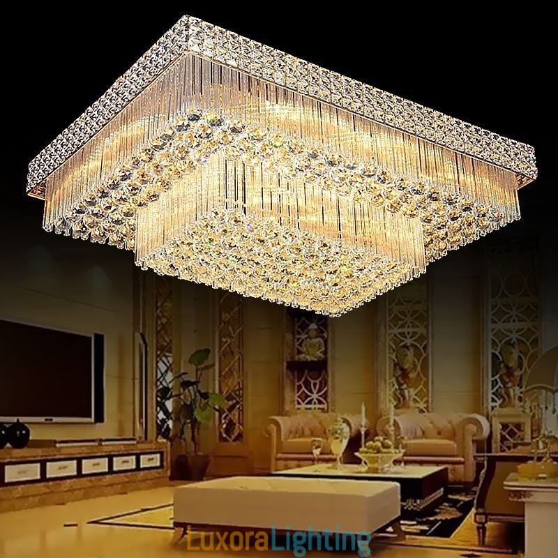 Designer Touch Decorative European Flush Mount Square Crystal Chandelier