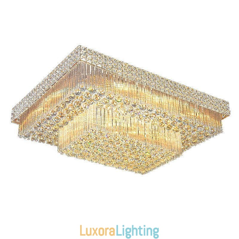 Designer Touch Decorative European Flush Mount Square Crystal Chandelier