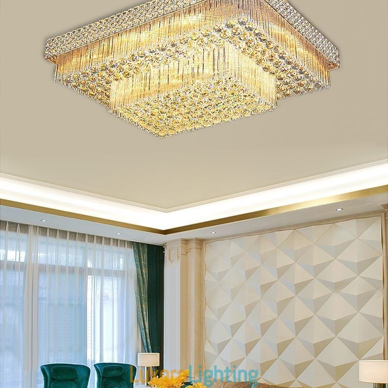 Designer Touch Decorative European Flush Mount Square Crystal Chandelier