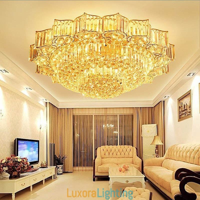 Designer Touch Decorative Elegant Flush Mounted Round Crystal Chandelier Flower Shaped