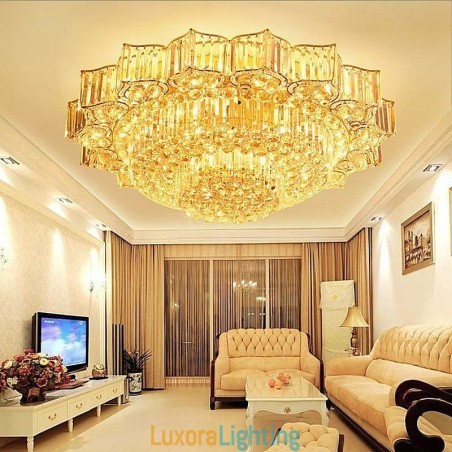 Designer Touch Decorative Elegant Flush Mounted Round Crystal Chandelier Flower Shaped