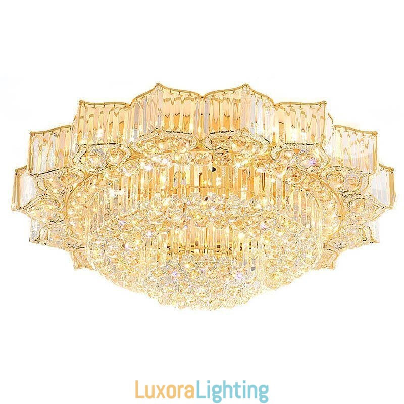 Designer Touch Decorative Elegant Flush Mounted Round Crystal Chandelier Flower Shaped