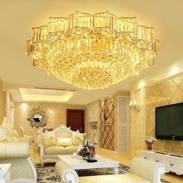 Designer Touch Decorative Elegant Flush Mounted Round Crystal Chandelier Flower Shaped