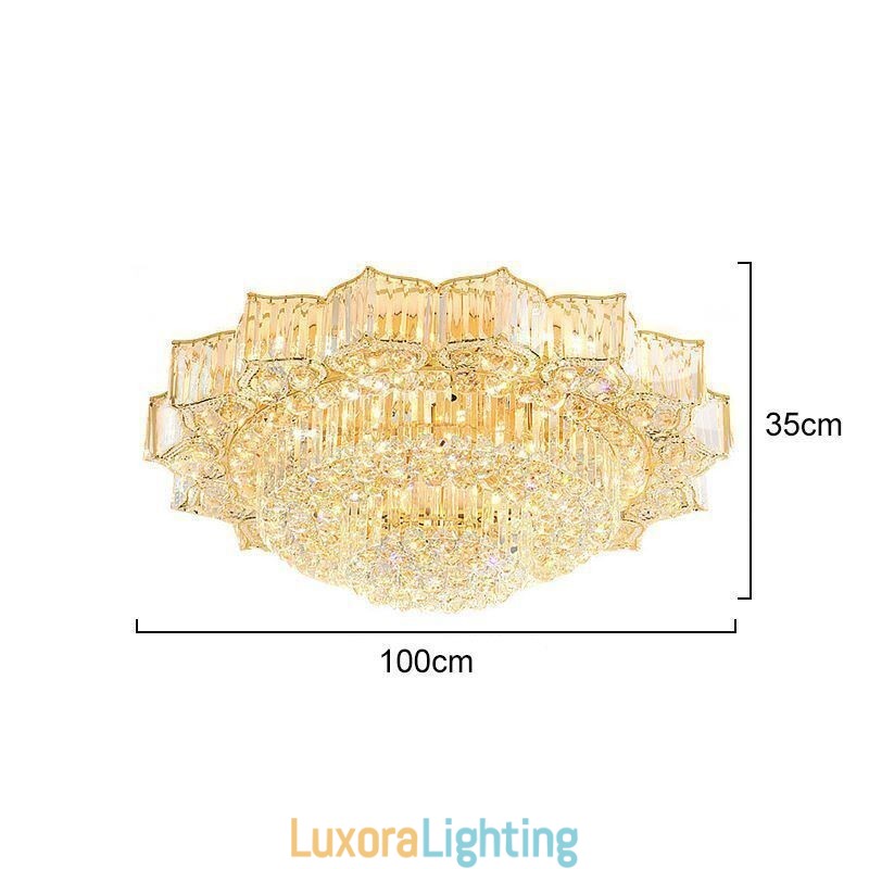 Designer Touch Decorative Elegant Flush Mounted Round Crystal Chandelier Flower Shaped