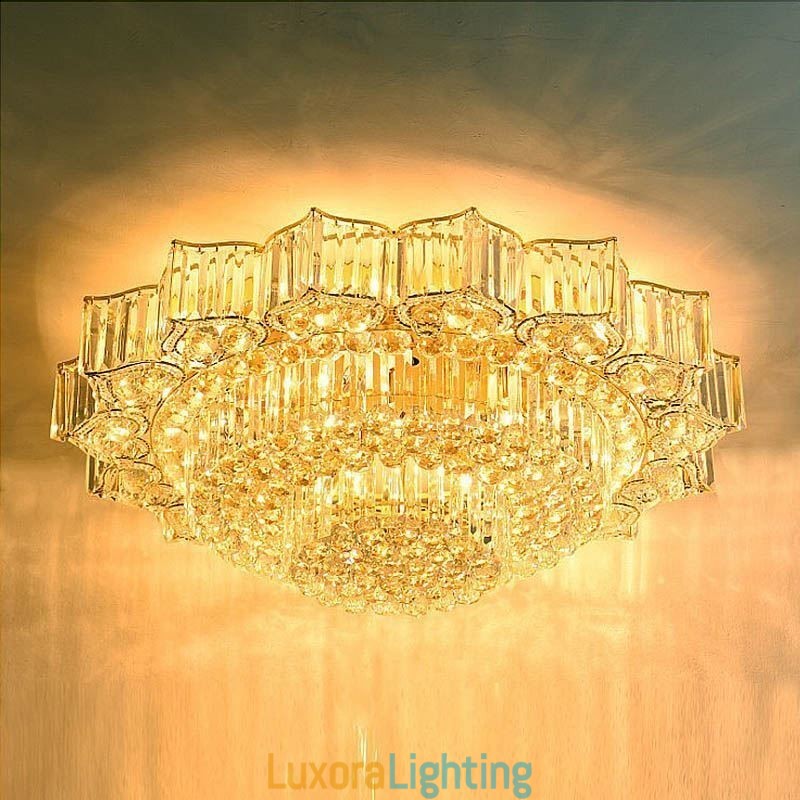 Designer Touch Decorative Elegant Flush Mounted Round Crystal Chandelier Flower Shaped