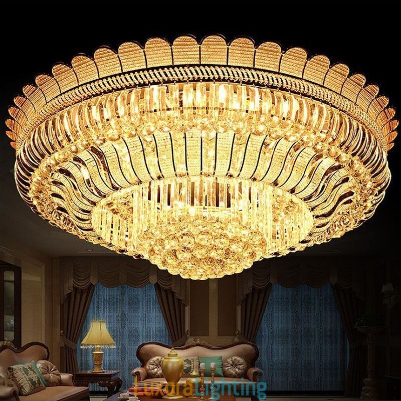 Designer Touch Decorative Luxury Crystal Ceiling Light Gold Flush Mount Round Lighting