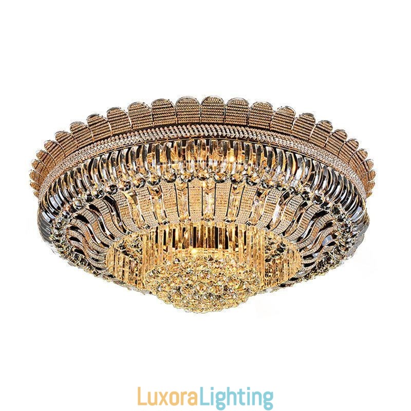 Designer Touch Decorative Luxury Crystal Ceiling Light Gold Flush Mount Round Lighting