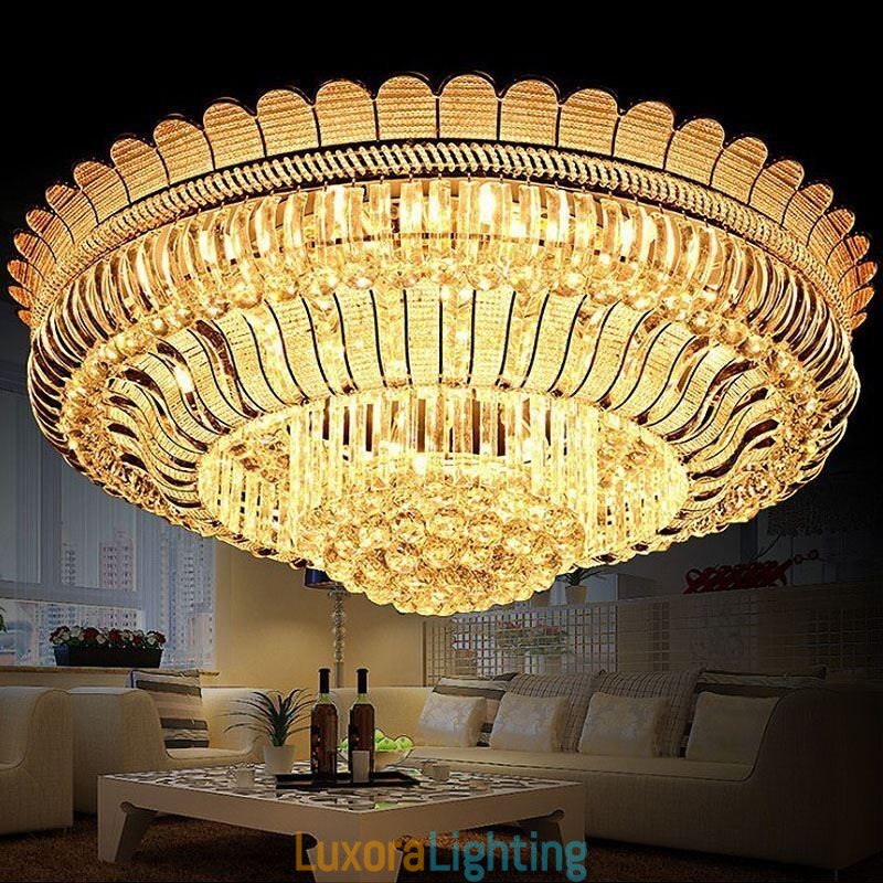 Designer Touch Decorative Luxury Crystal Ceiling Light Gold Flush Mount Round Lighting