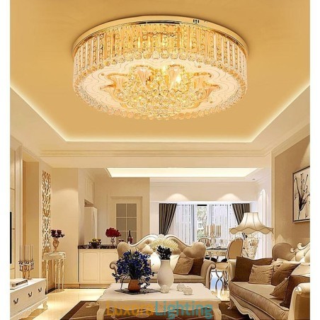 Designer Touch Decorative Graceful Flush Mounted Light Gold Crystal Ceiling Light