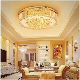 Designer Touch Decorative Graceful Flush Mounted Light Gold Crystal Ceiling Light