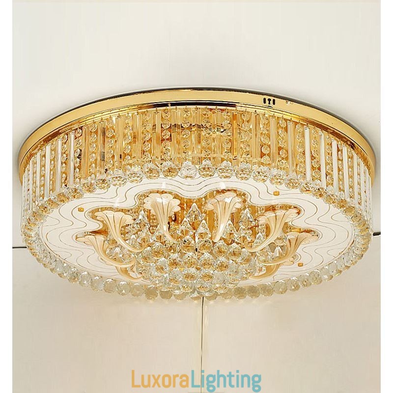 Designer Touch Decorative Graceful Flush Mounted Light Gold Crystal Ceiling Light