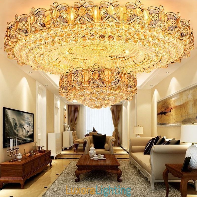 Designer Touch Decorative Modern Gold Crystal Ceiling Light Round Flush Mount Lighting