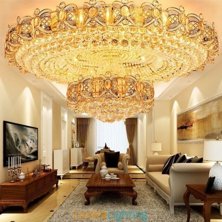 Designer Touch Decorative Modern Gold Crystal Ceiling Light Round Flush Mount Lighting