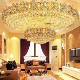 Designer Touch Decorative Modern Gold Crystal Ceiling Light Round Flush Mount Lighting