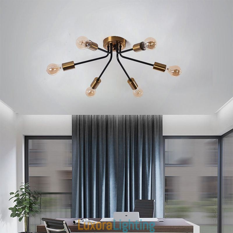 Designer Touch Decorative Sputnik Chandelier 6 Light Semi Flush Mount Ceiling Light Fixture