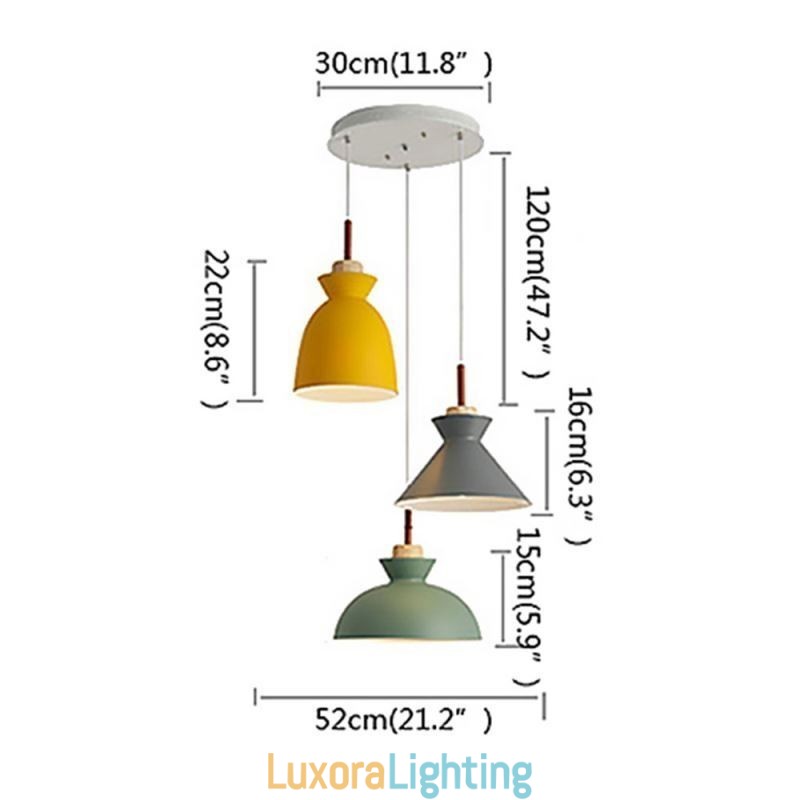 Designer Touch Decorative Macaron Pendant Light Nordic Simple Iron Arti Three Lights Fixture