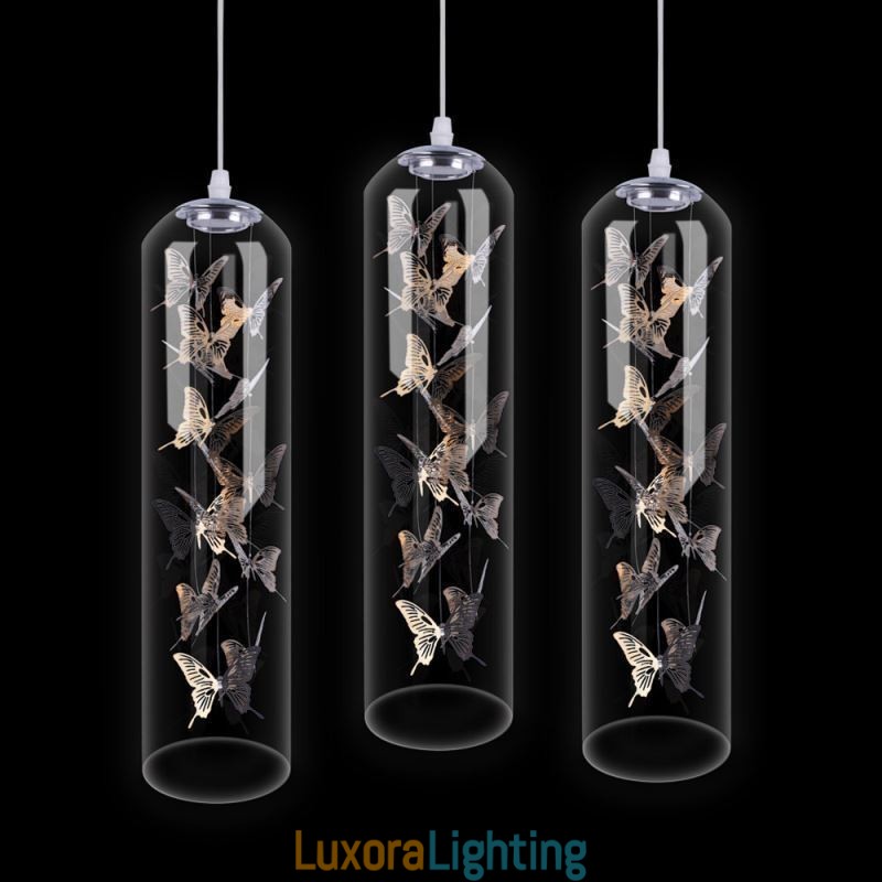 Designer Touch Decorative Glass Pendant Light Creative Nordic Cylinder Lamp Butterfly Light