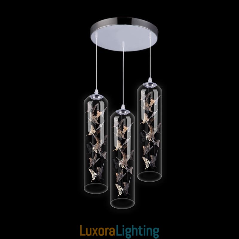 Designer Touch Decorative Glass Pendant Light Creative Nordic Cylinder Lamp Butterfly Light