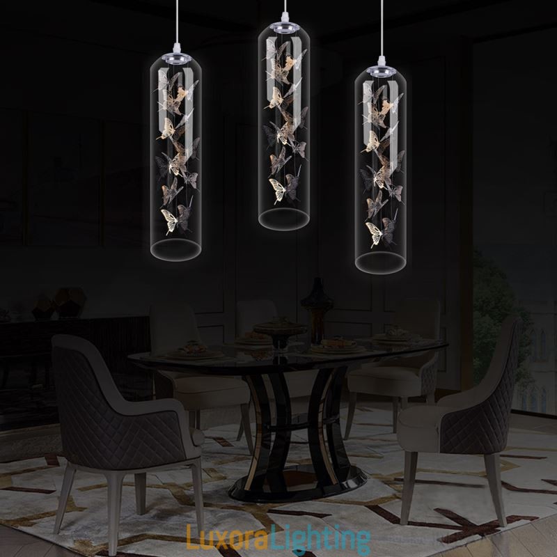 Designer Touch Decorative Glass Pendant Light Creative Nordic Cylinder Lamp Butterfly Light