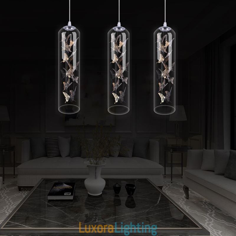 Designer Touch Decorative Glass Pendant Light Creative Nordic Cylinder Lamp Butterfly Light
