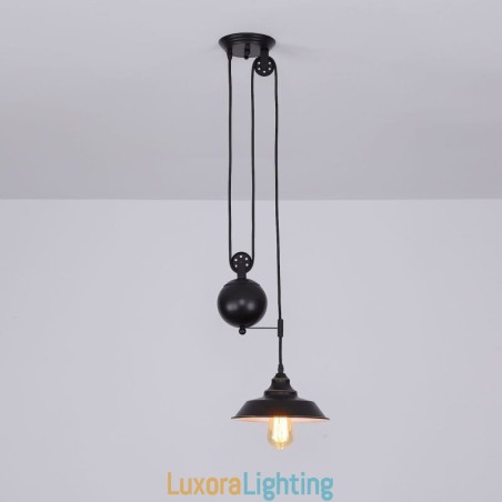 Designer Touch Decorative Industrial Farmhouse Pulley Pendant Light Retractable Design Adjustable Height