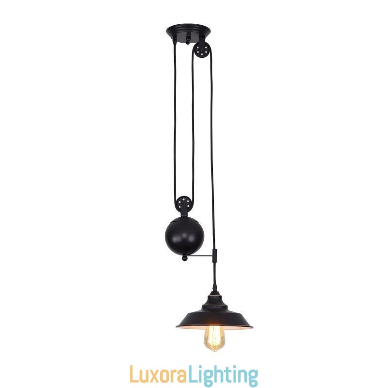 Designer Touch Decorative Industrial Farmhouse Pulley Pendant Light Retractable Design Adjustable Height