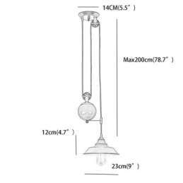 Designer Touch Decorative Industrial Farmhouse Pulley Pendant Light Retractable Design Adjustable Height