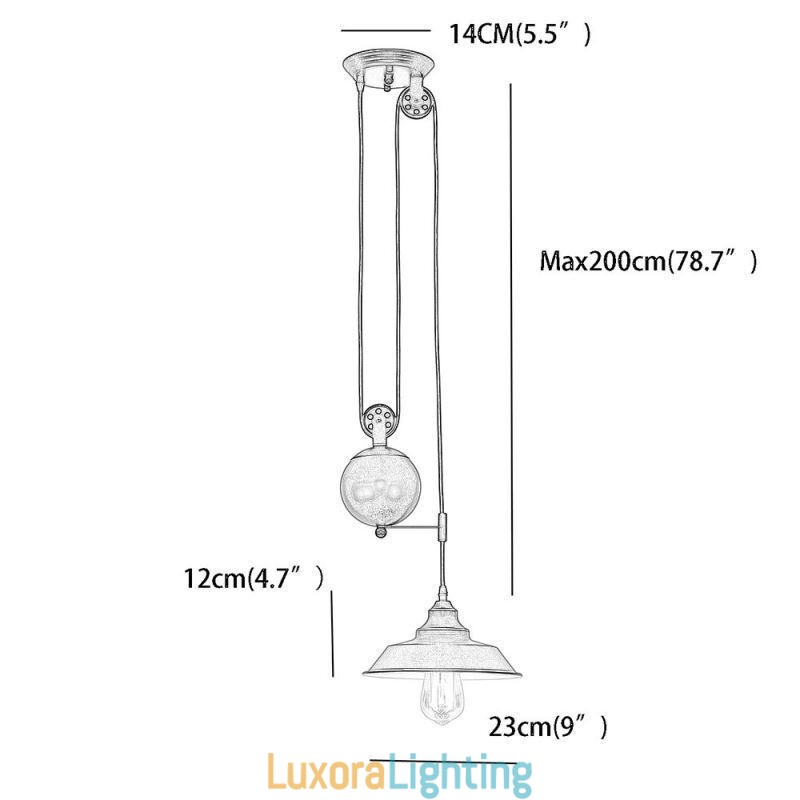 Designer Touch Decorative Industrial Farmhouse Pulley Pendant Light Retractable Design Adjustable Height