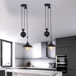 Designer Touch Decorative Industrial Farmhouse Pulley Pendant Light Retractable Design Adjustable Height