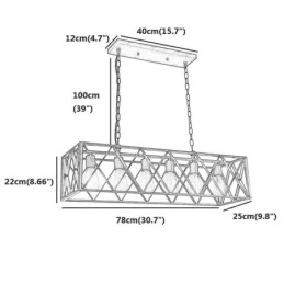 Designer Touch Decorative Rustic Rectangular Pendant Light 6 Light Farmhouse Hanging Light