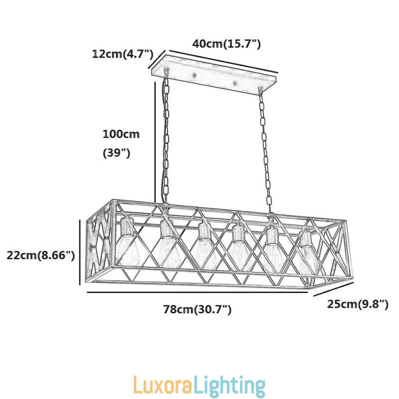 Designer Touch Decorative Rustic Rectangular Pendant Light 6 Light Farmhouse Hanging Light