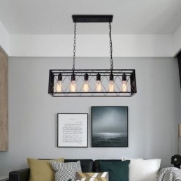 Designer Touch Decorative Rustic Rectangular Pendant Light 6 Light Farmhouse Hanging Light