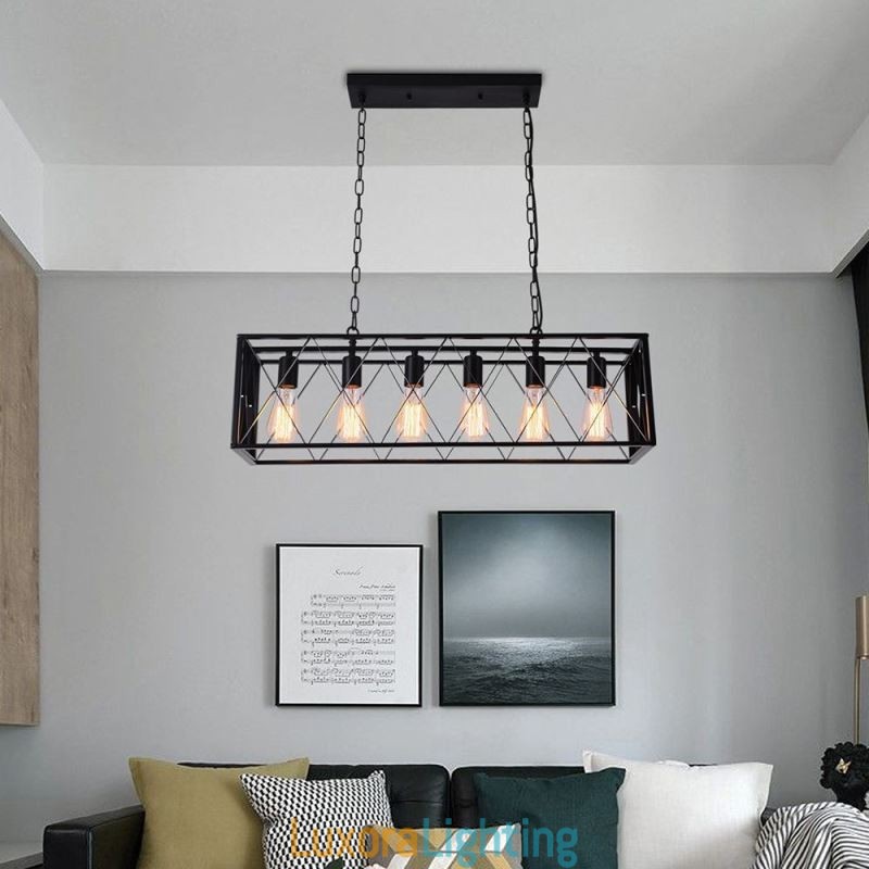 Designer Touch Decorative Rustic Rectangular Pendant Light 6 Light Farmhouse Hanging Light