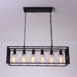 Designer Touch Decorative Rustic Rectangular Pendant Light 6 Light Farmhouse Hanging Light